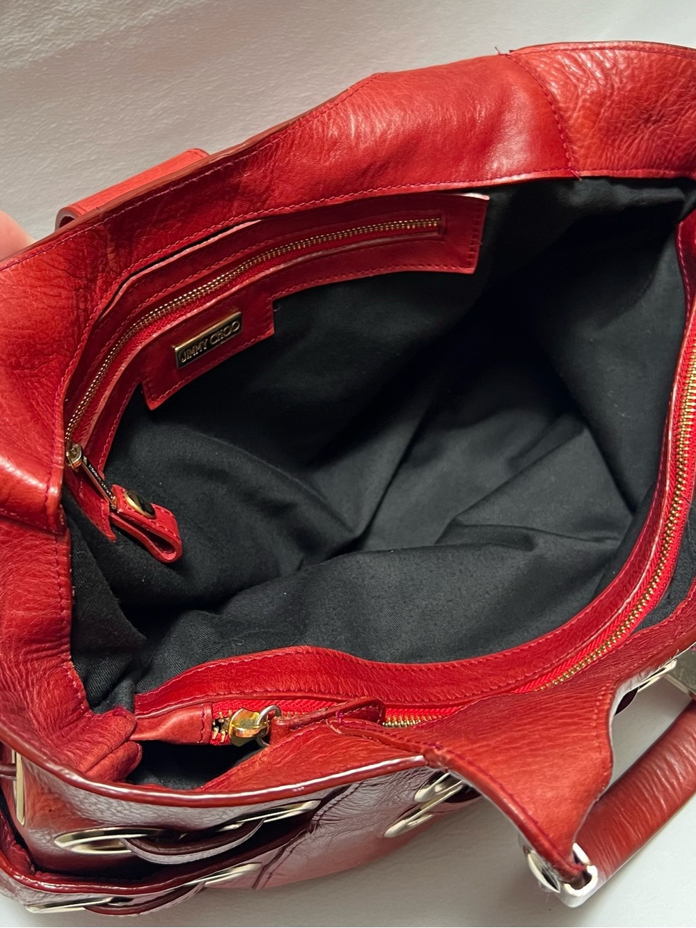 Authentic Red Leather Jimmy Choo Buckle Shoulder Bag With Dust Bag - Picture 12 of 15